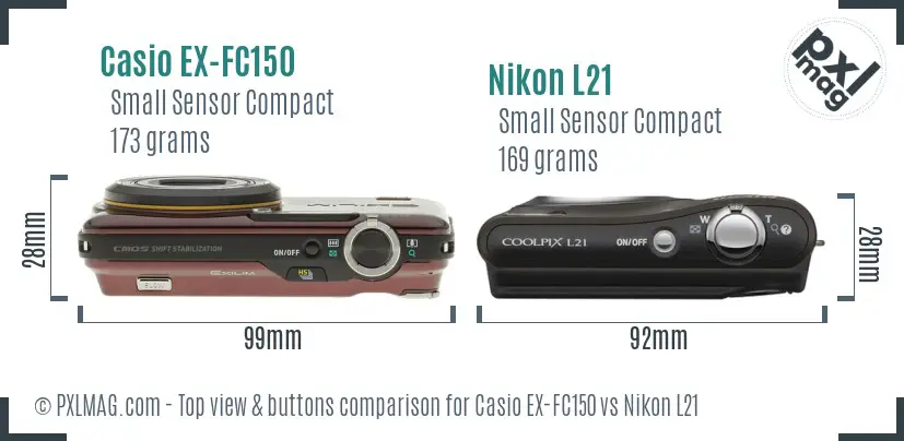 Casio EX-FC150 vs Nikon L21 top view buttons comparison