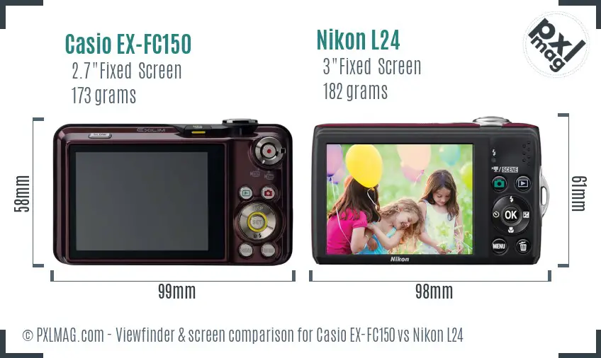 Casio EX-FC150 vs Nikon L24 Screen and Viewfinder comparison