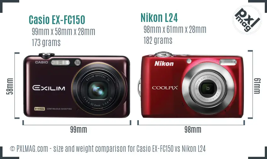 Casio EX-FC150 vs Nikon L24 size comparison