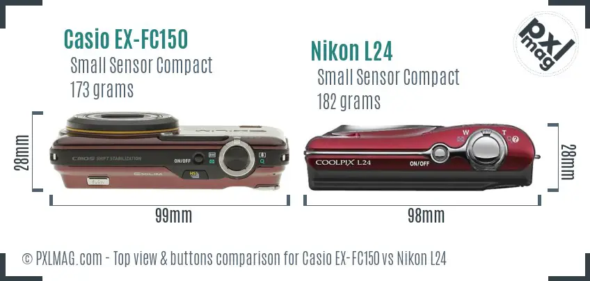 Casio EX-FC150 vs Nikon L24 top view buttons comparison