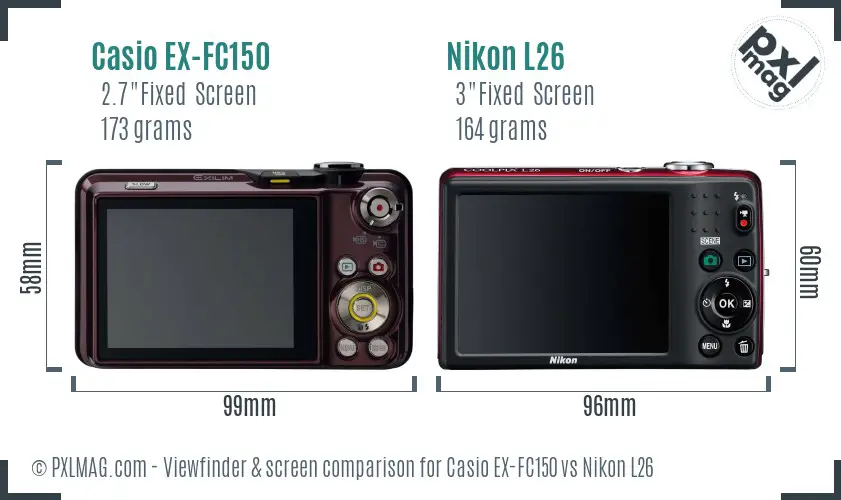 Casio EX-FC150 vs Nikon L26 Screen and Viewfinder comparison