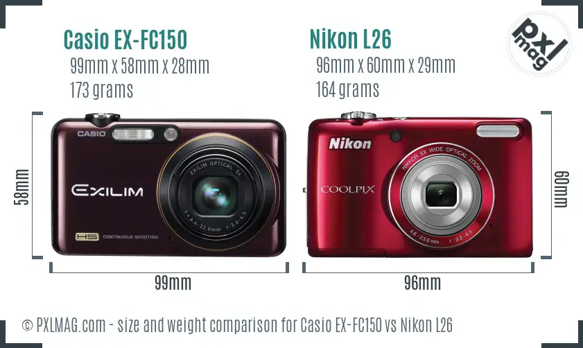 Casio EX-FC150 vs Nikon L26 size comparison