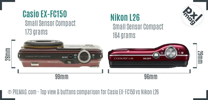 Casio EX-FC150 vs Nikon L26 top view buttons comparison