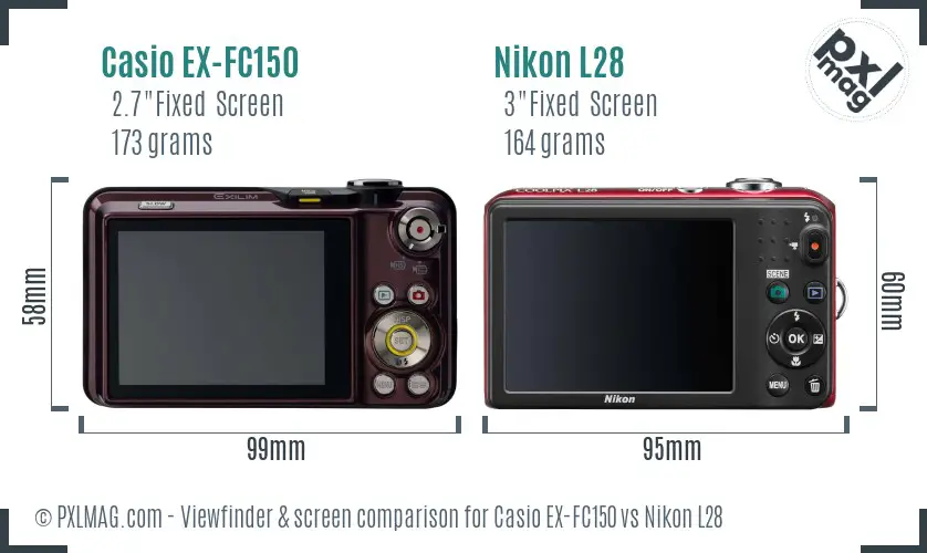 Casio EX-FC150 vs Nikon L28 Screen and Viewfinder comparison