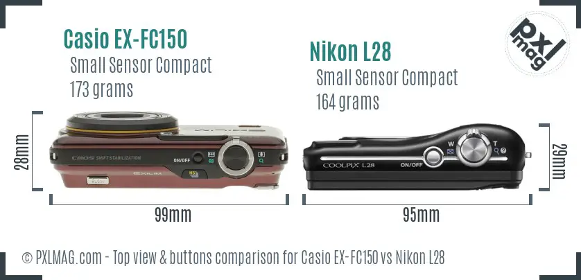 Casio EX-FC150 vs Nikon L28 top view buttons comparison