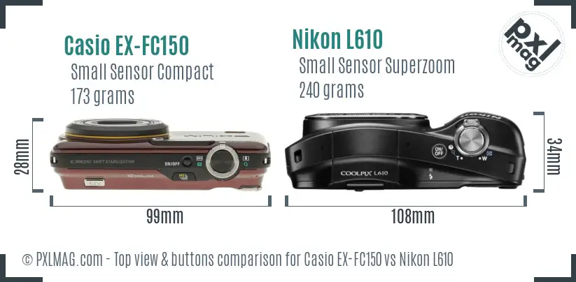 Casio EX-FC150 vs Nikon L610 top view buttons comparison