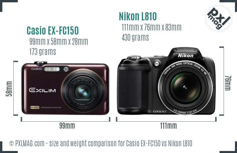 Casio EX-FC150 vs Nikon L810 size comparison
