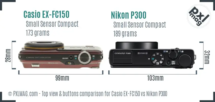 Casio EX-FC150 vs Nikon P300 top view buttons comparison