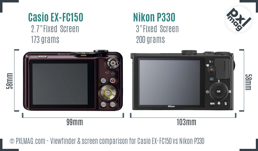 Casio EX-FC150 vs Nikon P330 Screen and Viewfinder comparison