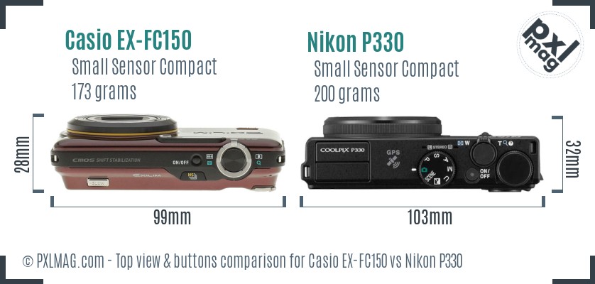 Casio EX-FC150 vs Nikon P330 top view buttons comparison