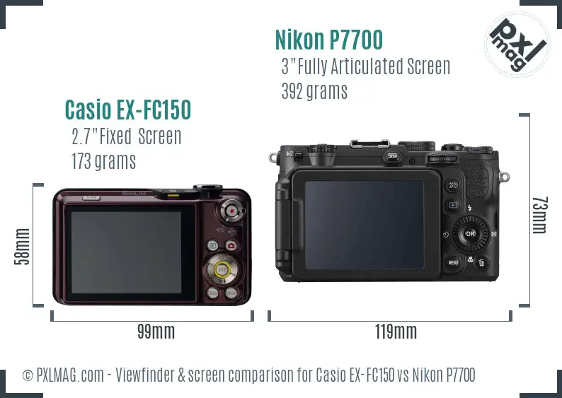 Casio EX-FC150 vs Nikon P7700 Screen and Viewfinder comparison
