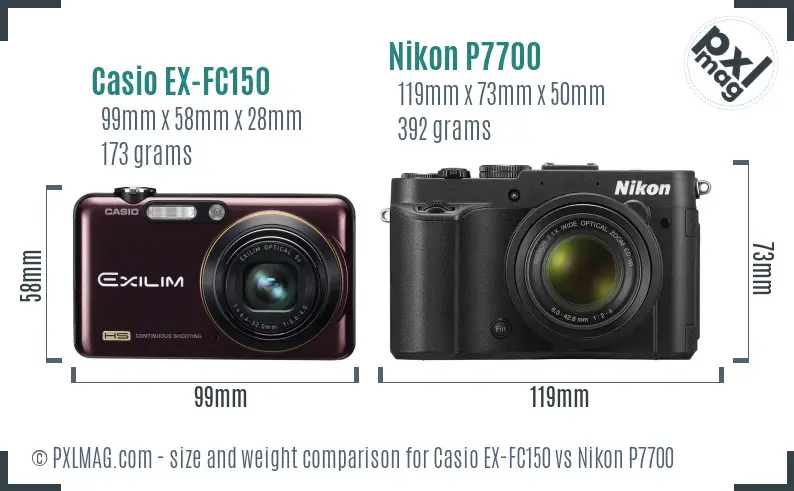 Casio EX-FC150 vs Nikon P7700 size comparison