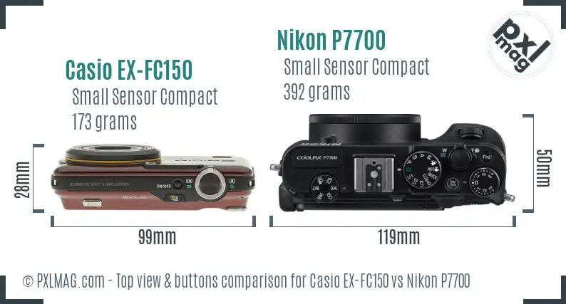 Casio EX-FC150 vs Nikon P7700 top view buttons comparison