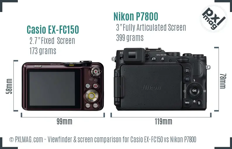 Casio EX-FC150 vs Nikon P7800 Screen and Viewfinder comparison