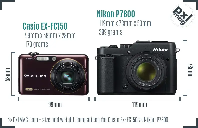 Casio EX-FC150 vs Nikon P7800 size comparison