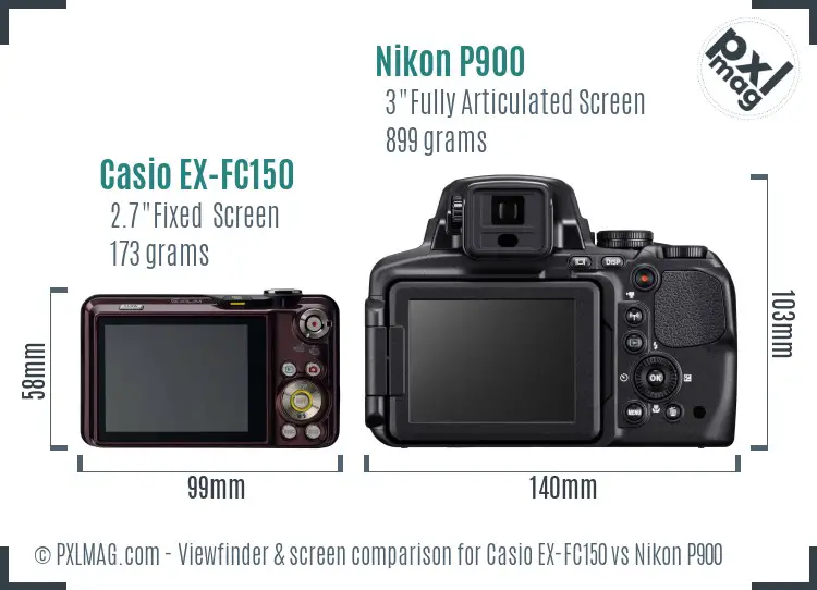 Casio EX-FC150 vs Nikon P900 Screen and Viewfinder comparison
