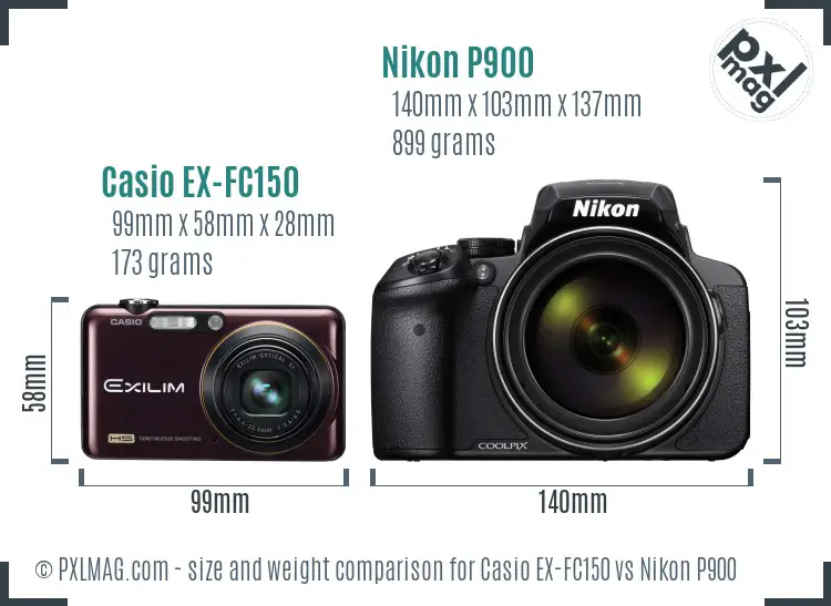 Casio EX-FC150 vs Nikon P900 size comparison