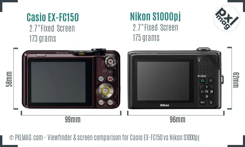 Casio EX-FC150 vs Nikon S1000pj Screen and Viewfinder comparison