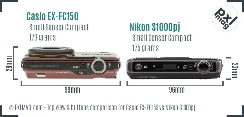 Casio EX-FC150 vs Nikon S1000pj top view buttons comparison