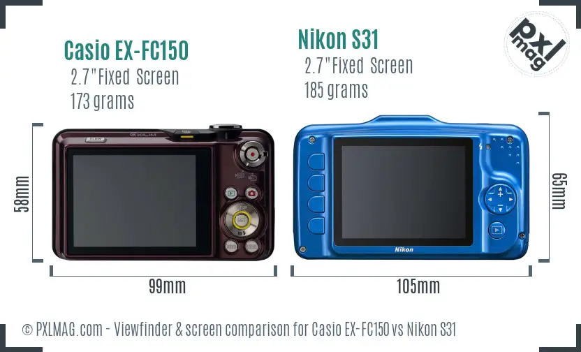 Casio EX-FC150 vs Nikon S31 Screen and Viewfinder comparison