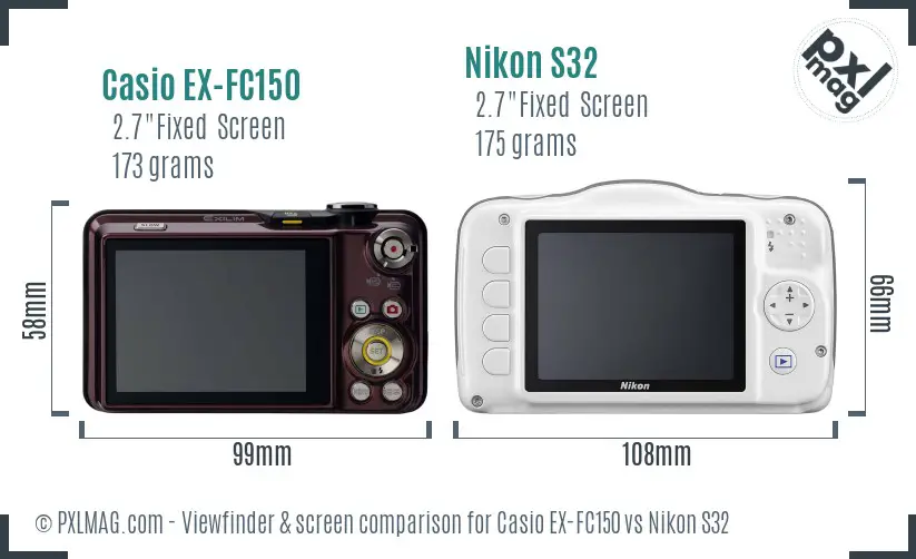 Casio EX-FC150 vs Nikon S32 Screen and Viewfinder comparison