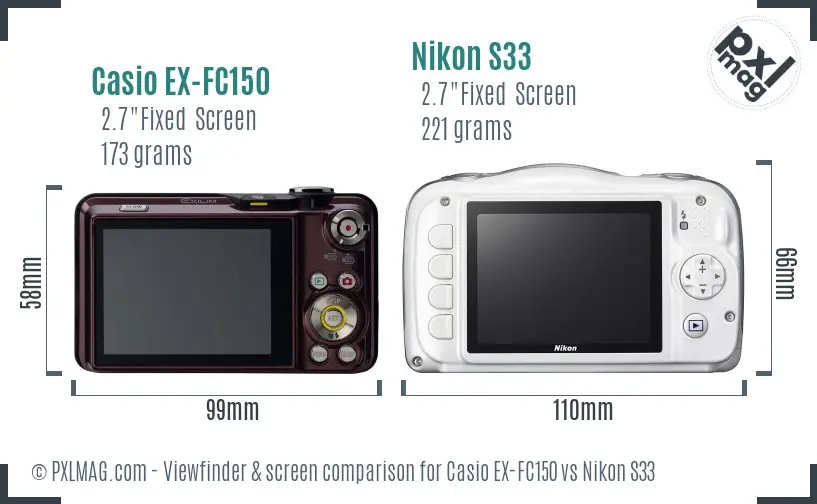 Casio EX-FC150 vs Nikon S33 Screen and Viewfinder comparison