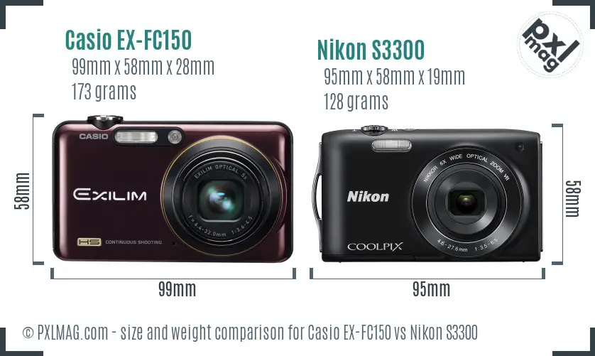 Casio EX-FC150 vs Nikon S3300 size comparison Casio EX-FC150 vs Nikon S3300 size comparison