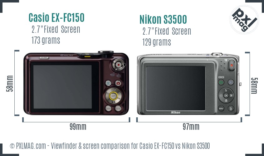 Casio EX-FC150 vs Nikon S3500 Screen and Viewfinder comparison
