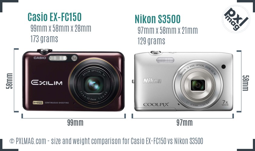 Casio EX-FC150 vs Nikon S3500 size comparison