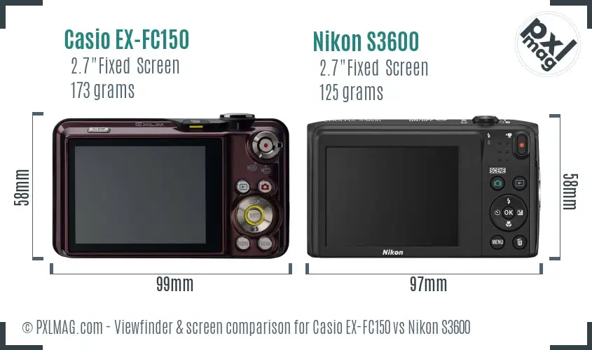Casio EX-FC150 vs Nikon S3600 Screen and Viewfinder comparison Casio EX-FC150 vs Nikon S3600 Screen and Viewfinder comparison
