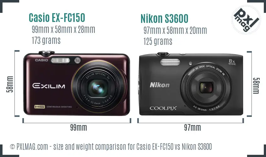 Casio EX-FC150 vs Nikon S3600 size comparison Casio EX-FC150 vs Nikon S3600 size comparison