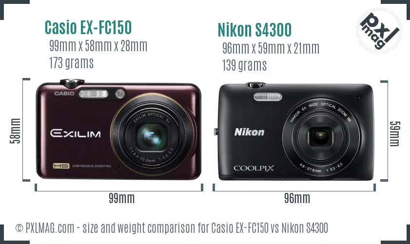 Casio EX-FC150 vs Nikon S4300 size comparison