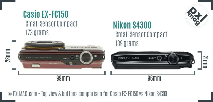 Casio EX-FC150 vs Nikon S4300 top view buttons comparison