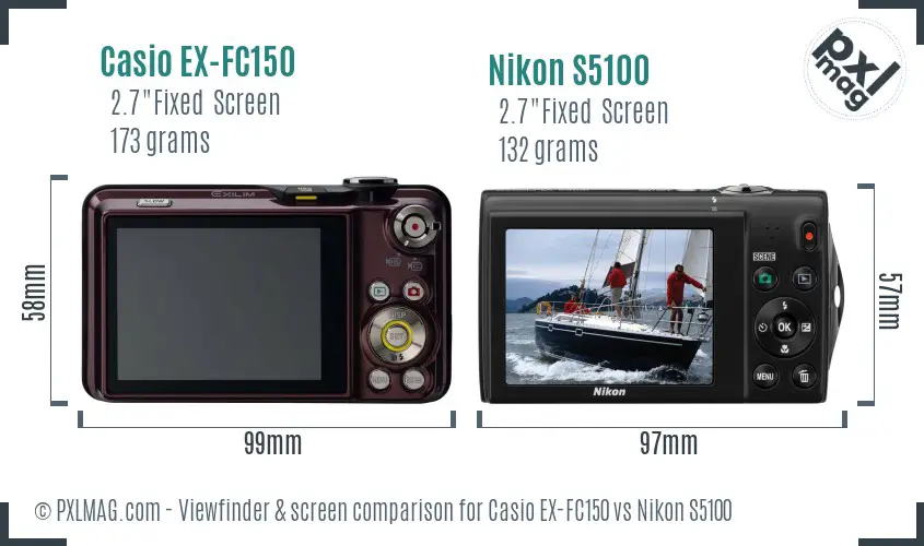 Casio EX-FC150 vs Nikon S5100 Screen and Viewfinder comparison Casio EX-FC150 vs Nikon S5100 Screen and Viewfinder comparison