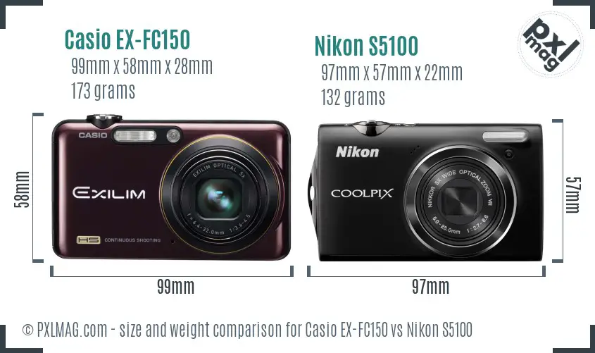 Casio EX-FC150 vs Nikon S5100 size comparison Casio EX-FC150 vs Nikon S5100 size comparison