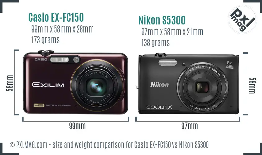 Casio EX-FC150 vs Nikon S5300 size comparison Casio EX-FC150 vs Nikon S5300 size comparison