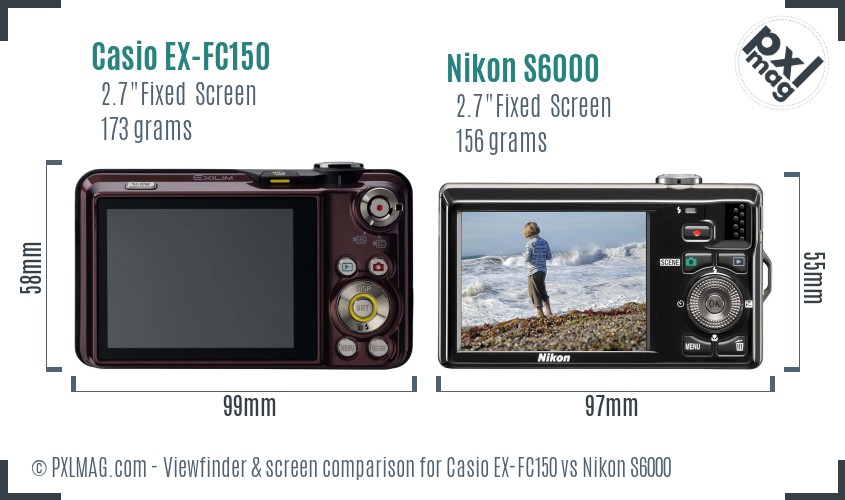 Casio EX-FC150 vs Nikon S6000 Screen and Viewfinder comparison