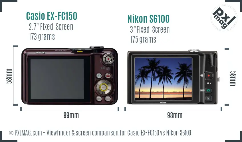 Casio EX-FC150 vs Nikon S6100 Screen and Viewfinder comparison