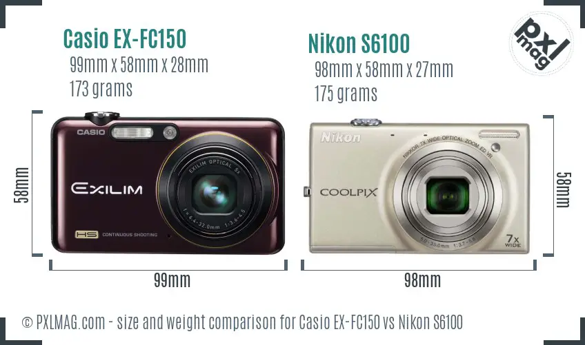 Casio EX-FC150 vs Nikon S6100 size comparison