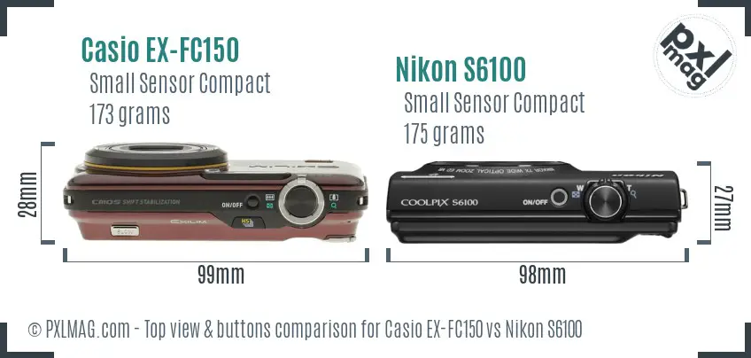 Casio EX-FC150 vs Nikon S6100 top view buttons comparison