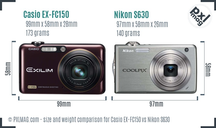 Casio EX-FC150 vs Nikon S630 size comparison Casio EX-FC150 vs Nikon S630 size comparison