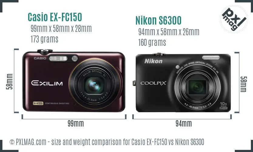 Casio EX-FC150 vs Nikon S6300 size comparison Casio EX-FC150 vs Nikon S6300 size comparison
