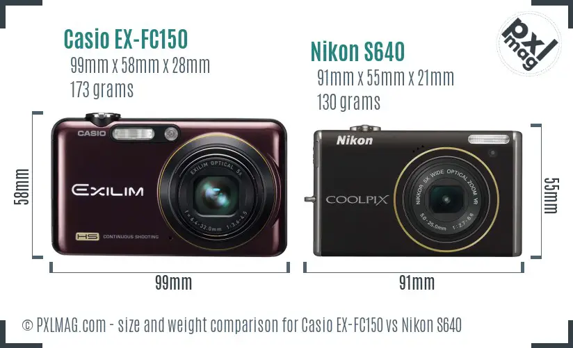 Casio EX-FC150 vs Nikon S640 size comparison