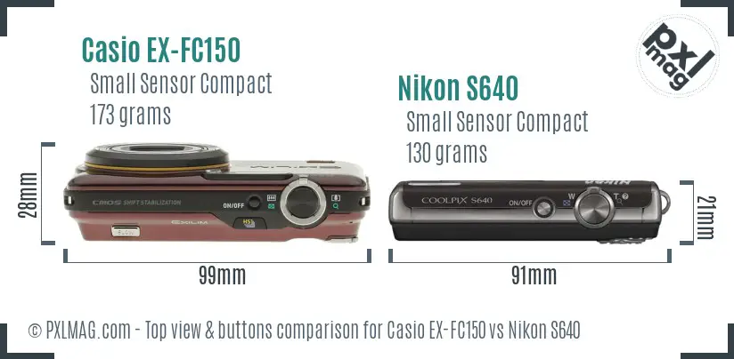 Casio EX-FC150 vs Nikon S640 top view buttons comparison