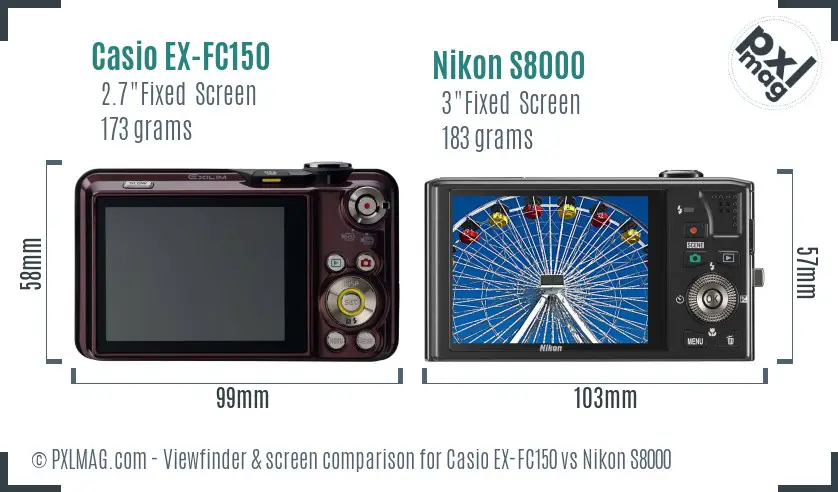 Casio EX-FC150 vs Nikon S8000 Screen and Viewfinder comparison