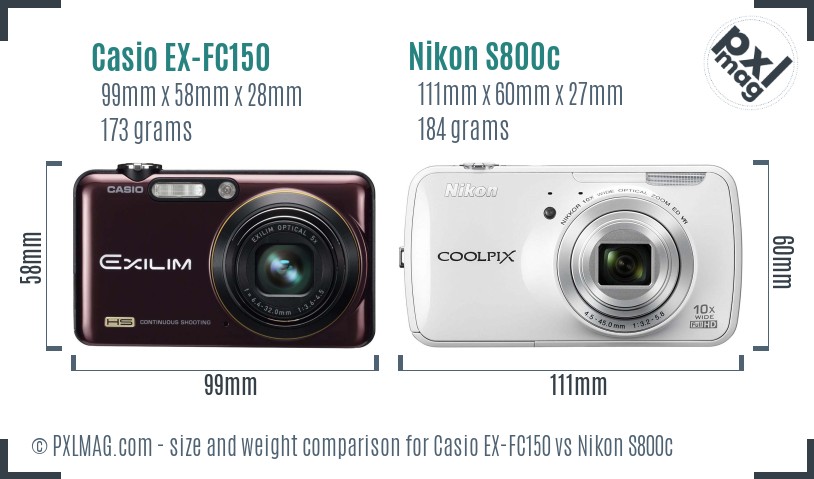 Casio EX-FC150 vs Nikon S800c size comparison