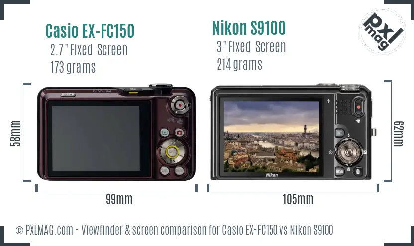 Casio EX-FC150 vs Nikon S9100 Screen and Viewfinder comparison