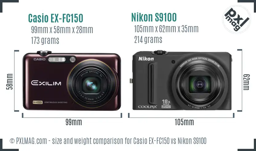 Casio EX-FC150 vs Nikon S9100 size comparison
