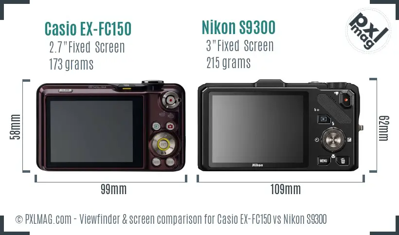 Casio EX-FC150 vs Nikon S9300 Screen and Viewfinder comparison