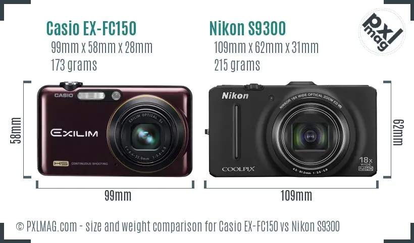 Casio EX-FC150 vs Nikon S9300 size comparison
